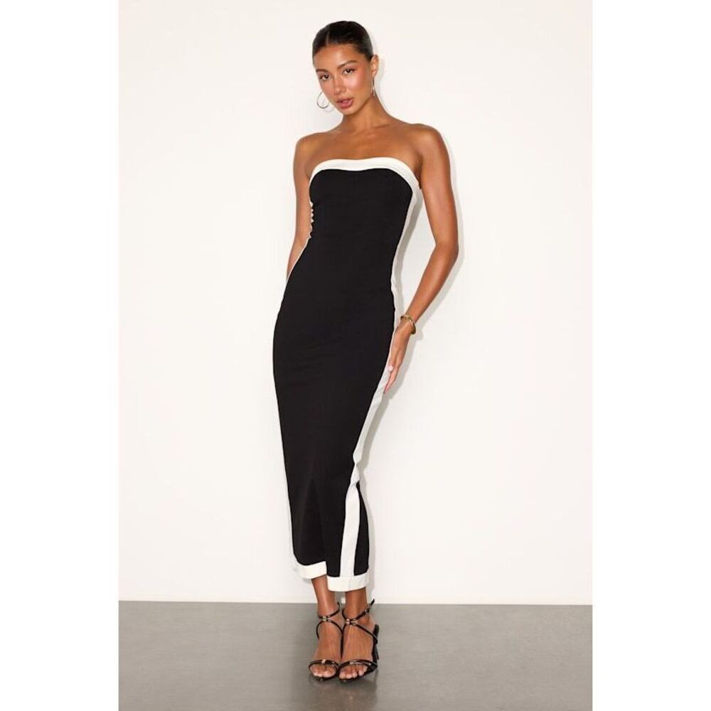 Lulus Impressive Edge Black Color Block Strapless Midi Dress - Size M